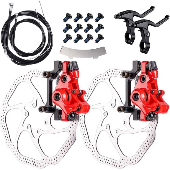 Bike Disc Brake Kit,Bike Front and Back Disc Brake Kit-Calipers,2 Pcs Stainless Steel 160 mm Rotors&Cable&Brake Lever&A Pair of Bicycle Brake levers&Fixing Screws Red