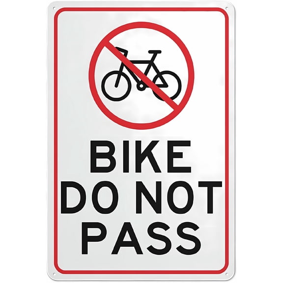 Bike Do Not Pass 8"x12" Warning Tin Sign, Home Kitchen Farm Garden Garage Wall Decor, Traffic Rule Sign, Vintage Style