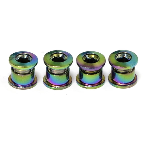 Bike Double Chainring Bolts 10B21 Steel 7Mm Chainwheel Screws For Road Mountain Bikes Large Middle Chainrings Fixing Hardware Vacuum Plating Multicolor Bicycle Components 4PCS 5PCS(4Pcs)