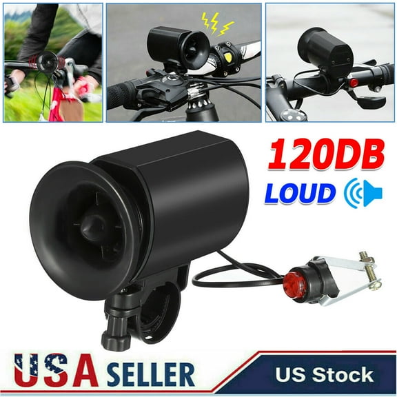 Bike Electric Horn 6 Sound Loud 120DB Bicycle Bell Ring Siren Speaker w/ Clips