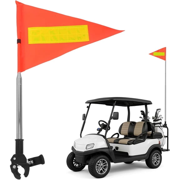 Bike Flag with Pole for Safety, Telescoping 5.4ft Golf Cart Flag Pole with Clamp Mount, Orange Double-Sided Reflective Strip for ATV, Stroller, Trailer, Wheelchair, Mobility Scooter