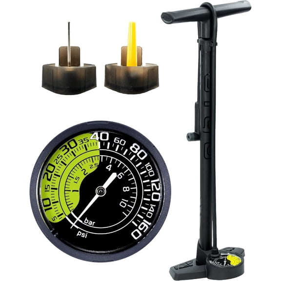 Bike Floor Pump - 3" Dual Scale Gauge Road & MTB | One Handed Operation -Clever Valve for Presta Schrader Max 160PSI Steel Barrel (GF27)