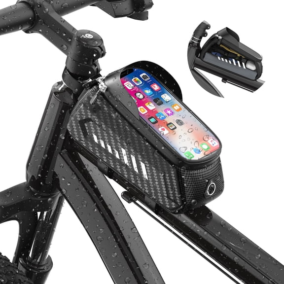Bike Frame Bag, Bike Phone Bag with Phone Case Mount, Waterproof Bicycle Front Tube Bag, Cycling Storage Pouch for Phones Under 7 Inch