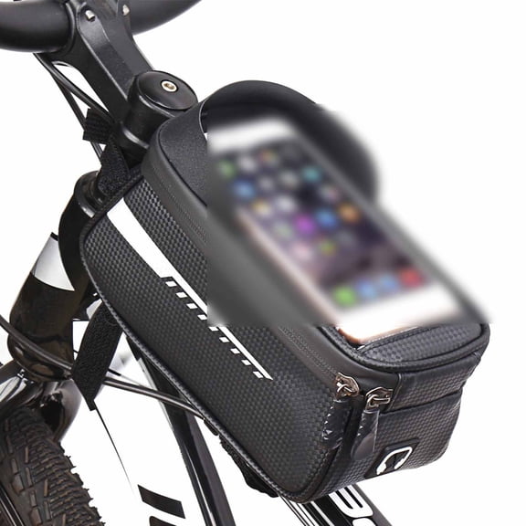 Bike Frame Bag with Cell Phone Holder - Waterproof Bicycle Front Tube Bag with Phone Case Mount Pouch Compatible for iPhone, Galaxy Phone and Most Smart Phones under 7’’,Black