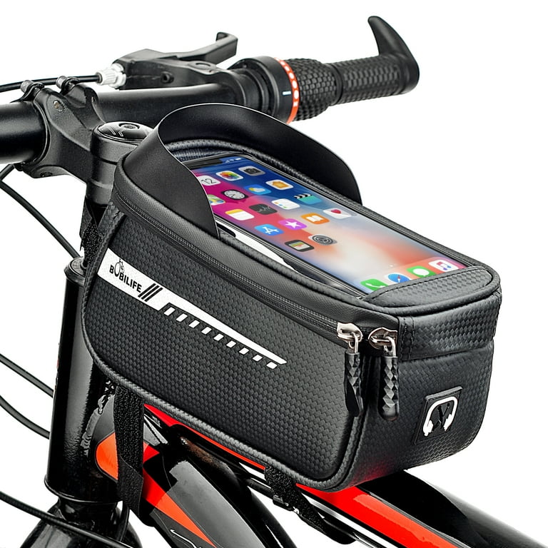 Bike Frame Bag with Cell Phone Holder Waterproof Bicycle Front Tube Bag with Phone Case Mount Pouch Compatible for iPhone Galaxy Phone and Most Smart Phones under 7 Walmart