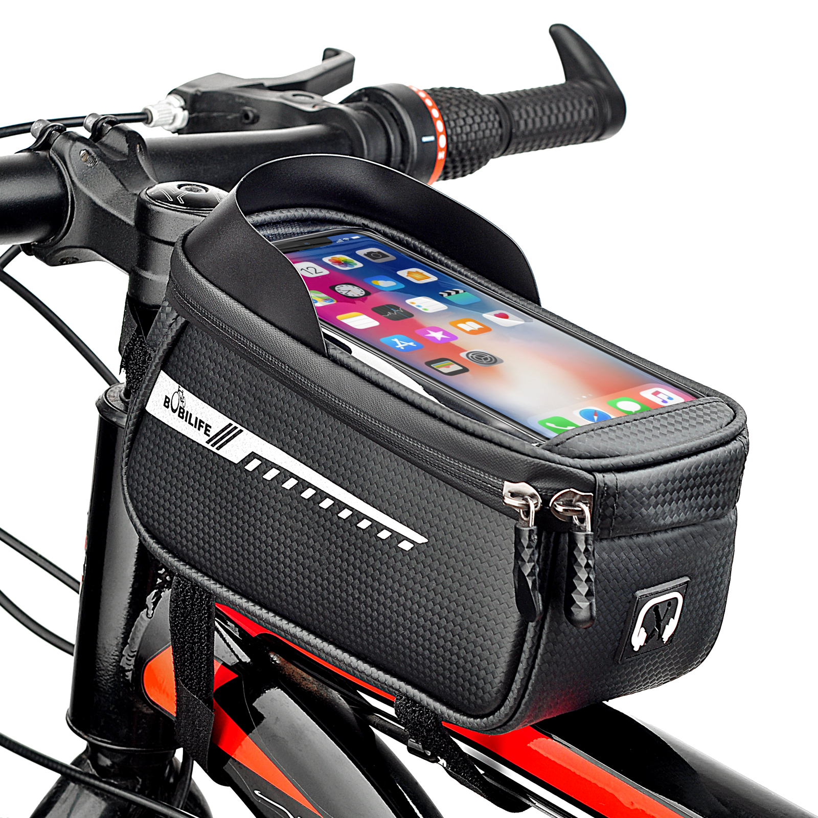Bike Frame Bag with Cell Phone Holder Waterproof Bicycle Front Tube Bag with Phone Case Mount Pouch Compatible for iPhone Galaxy Phone and Most Smart Phones under 7 Walmart
