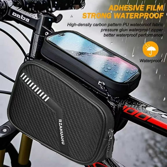 QINK ROLMIL Waterproof Bike Frame Bag | Bike Phone Bag | Bicycle Top Tube Bag | Bike Phone Mount Holder| Cycling Pouch, Bike Accessories for Phones up to 7Bike Front Beam Bag | Black