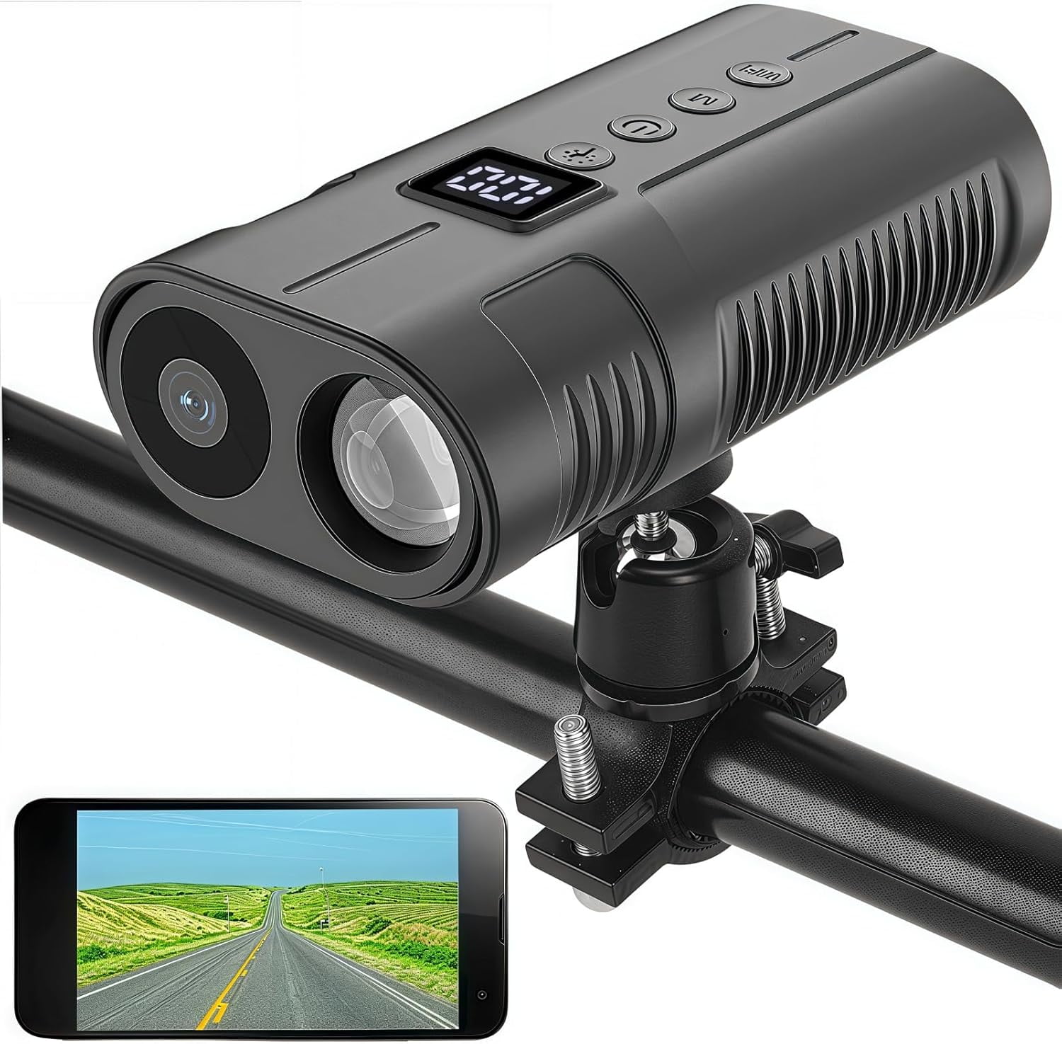 Bike Front Light Sports Camera，1080P HD Bicycle Action Camera, 10H ...