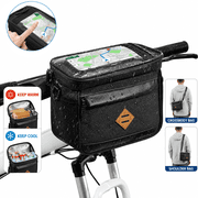 Petbank Bike Bags, Bike Handlebar Bag with TPU Touch Screen, Waterproof Bicycle Front Bag 4L Insulated Cooler Pouch with Shoulder Strap, for Mountain Road Bike Cycling Travel, Black