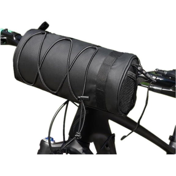 Bike Handlebar Bag Waterproof Bicycle Handlebar Roll Bag, Bike Front Pouch with Waterproof Zipper Shoulder Strap Removable Straps for Road Mountain Bike Cycling Travel (Black)