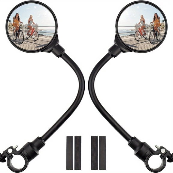 Bike Handlebar Mirror 2 Pack - Rotatable And Adjustable Wide Angle Rear View, Ensures safe riding at night and visibility during the day, enhances safety and visibility, ideal for cyclists