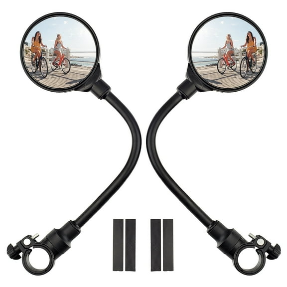 Bike Handlebar Mirror 2 Pack - Rotatable And Adjustable Wide Angle Rear View Shockproof Convex Mirror Universal For Bike Bicycle