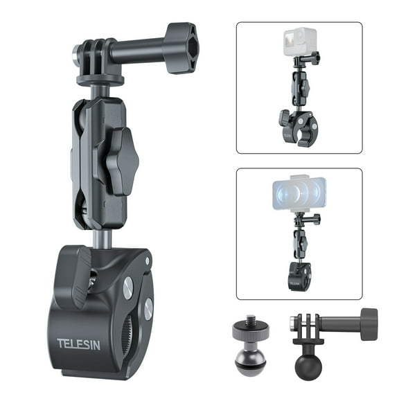Bike Handlebar Seatpost Clamp Mount for GoPro Hero 12/11/10/9 360 Adjustable Ball Head, Aluminum Alloy, Anti-Slip Grip, Compatible with Action Cameras & Smartphones