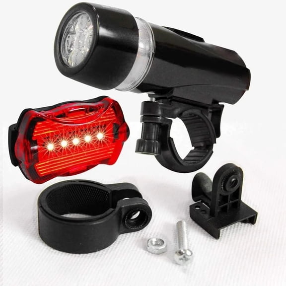 Bike Headlight Tail Light Combo 5-LED Red Back Rear Flashing AAA Battery Powered