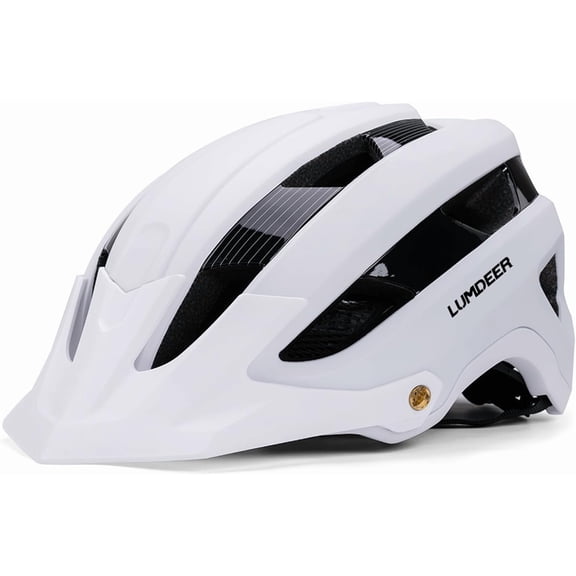 Bike Helmet for Adults - MTB Helmet with Large Visor, Rechargeable Light, 14 Air Vents, Thickened Liners, Chin Pad, Adjustment Dial, Men Women Bicycle Helmet