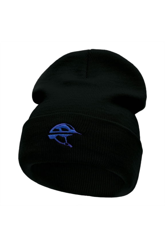 Bike Helmet Embroidered 12 Inch Long Knitted Beanie - Black OSFM