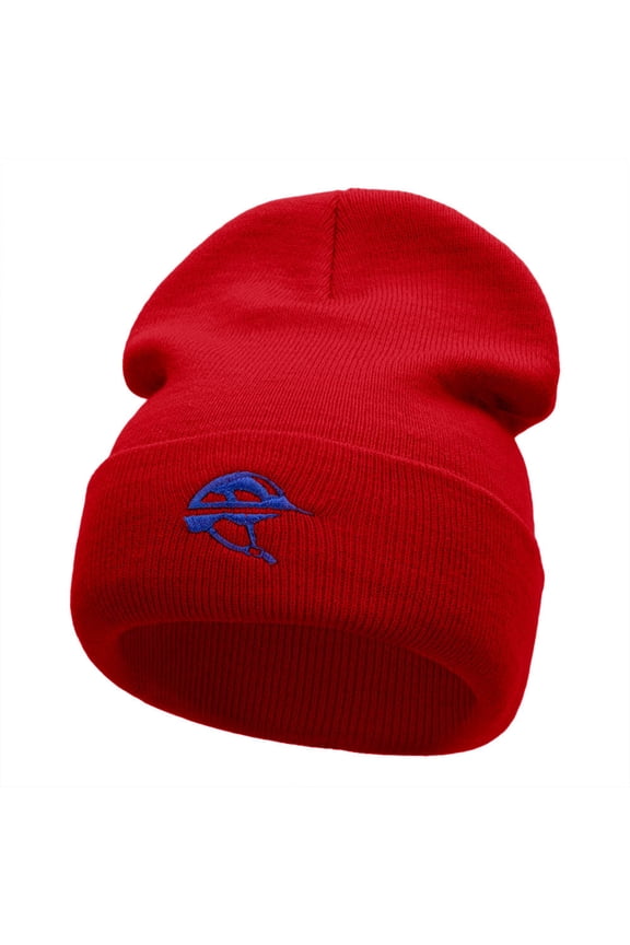 Bike Helmet Embroidered 12 Inch Long Knitted Beanie - Red OSFM