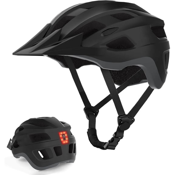 Bike Helmet, Lightweight Mountain Bicycle Helmet with USB Rechargeable LED Rear Light, Removable Sun Visor for Cycling and Commuting