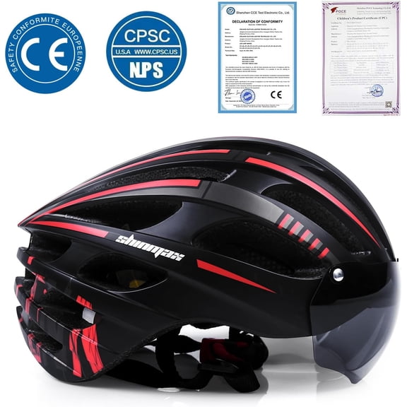 Bike Helmet with USB Rechargeable Light & Detachable Magnetic Goggles Protective, Bicycle Helmet Men Women Mountain Road Adjustable Adult Cycling Helmet (WT-049)