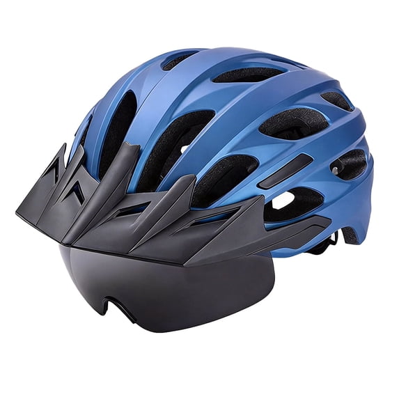 Bike Helmet with USB Rechargeable Rear Light Detachable Magnetic Goggles Removable Sun Visor Mountain & Road Bicycle Helmets for Men Women Adult Cycling