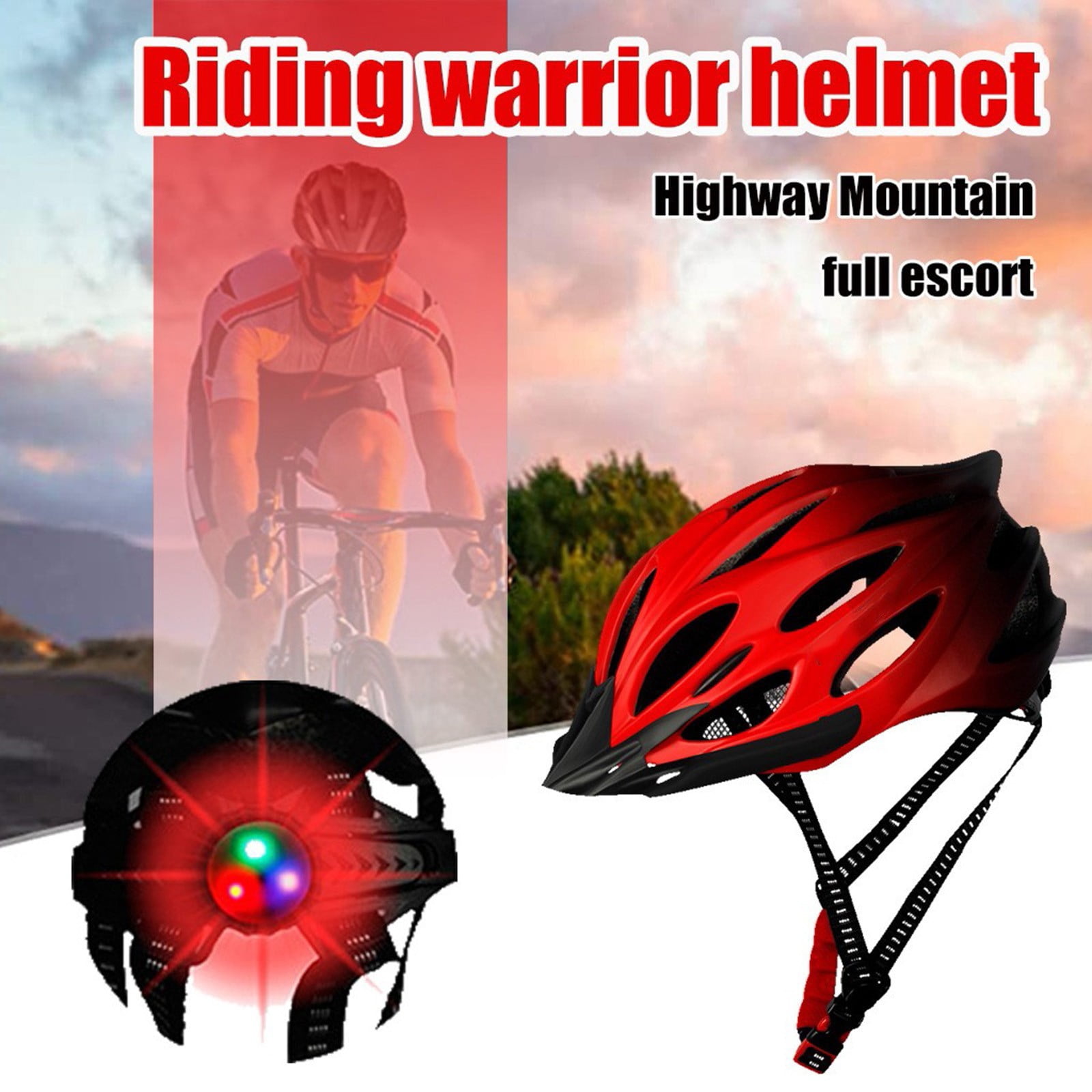 Bike Helmet With Led Light Breathable Bicycle Helmets With Adjustable Hat Rope For Outdoor Riding(Red-31X21X16Cm)