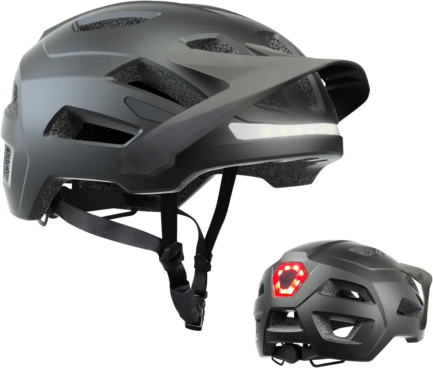 Bike Helmet for Adults with Front and Back LED Lights and Adjustable Brim