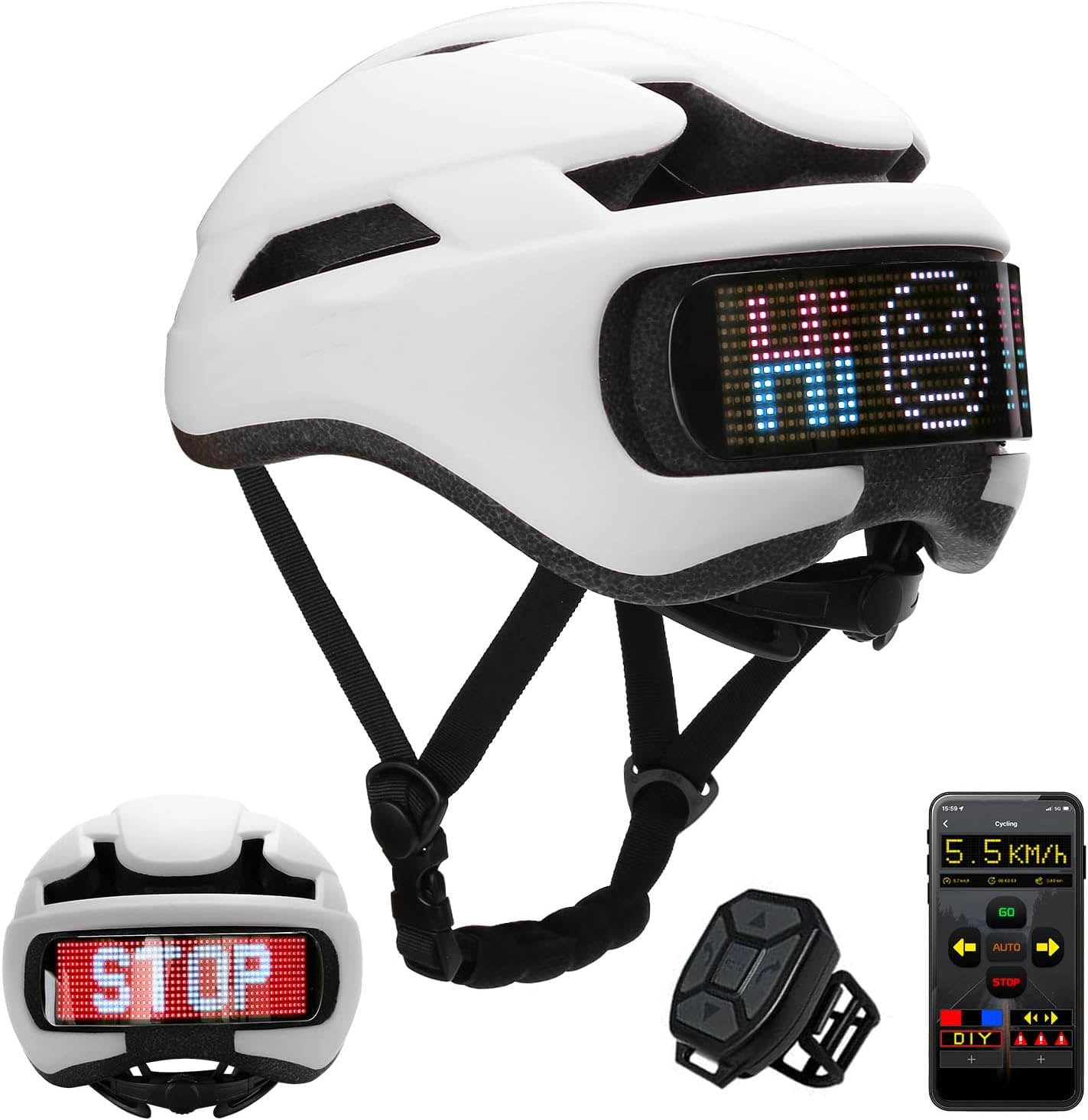 Bike Helmet with LED Display, Remote and App, Turn Signals, Rear Light, DIY Image