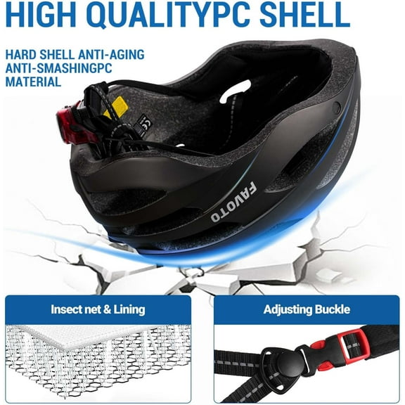 Bike Helmet with Light and Magnetic Goggles - USB Rechargeable Taillight - Mountain and Road Cycling Helmets for Men and Women