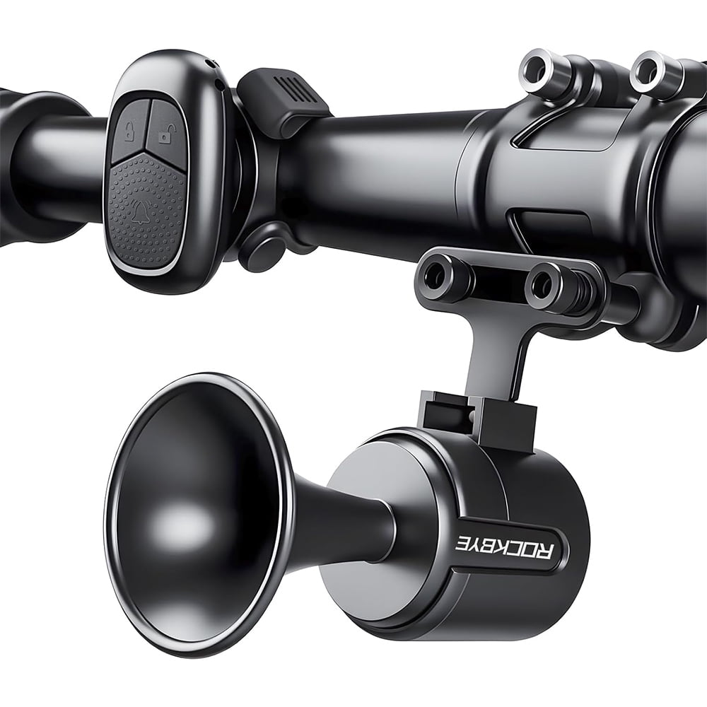 Bike Horn with Anti Theft Alarm, 120dB Loud Bicycle Horn with Remote, USB-C Rechargeable Bike Bell for Adults Kids Bike, Scooter, Ebike, Suspension Mount