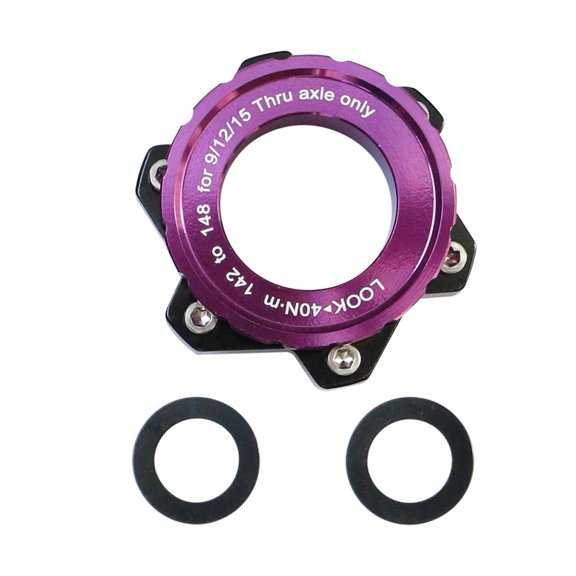 Bike Hub Adapter Center Lock to 6-Bolt for Boost Hub, Front 100mm to 110mm and Rear 142mm to 148mm Conversion with aluminum Alloy Base and Stainless Steel Plate(Rear 12x142 to 148 Purple)