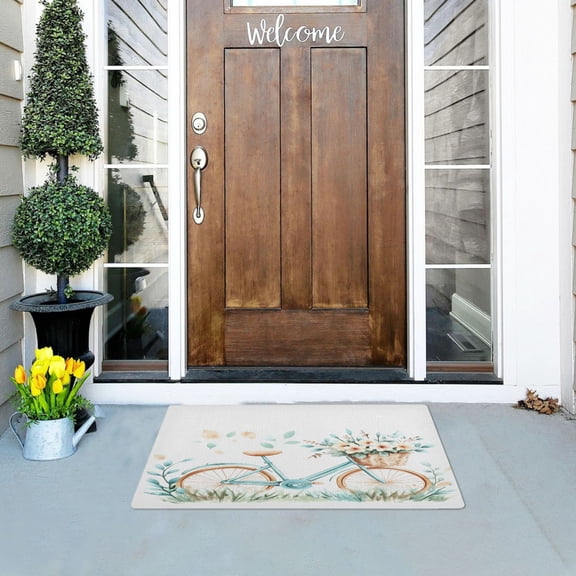 Bike Illustration Versatile Absorbent Door Mat, Non-Slip, Easy to Clean 32''x20''