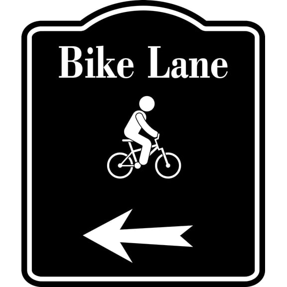 Bike Lane Symbol Left Arrow BLACK Aluminum Composite Sign, 15"x18"
