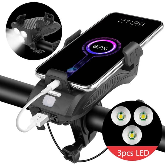 Bike Light, 3 LED USB Rechargeable 4000mAh Headlight, Waterproof Front Lights and Rear LED Bicycle Light Set with Power Bank Horn Phone Holder Fits All Bicycles Cycling Road Mountain