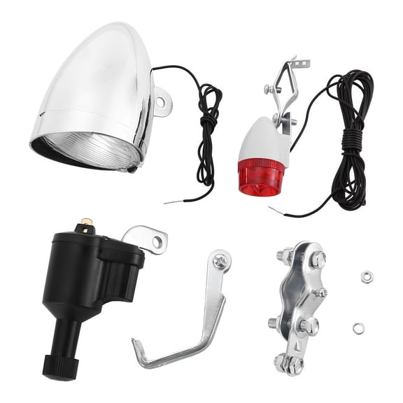 Bike Light Bicycle Motorized Bike Friction Dynamo Generator Head Tail Light 6V 3W Bike Acessories,1 x Headlight 1 x Taillight 1 x grinding motor 1 x Iron Clips,Black & silver
