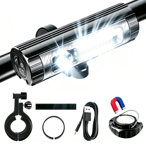 Bike Light Front, 1000 Lumen Multi-Functional Bicycle Light with Reverse Charging, IPX4 Waterproof, Top Magnet, Aluminum Alloy Material, Bike Headlight for Mountain, Road, Fishing, Hiking, Camping