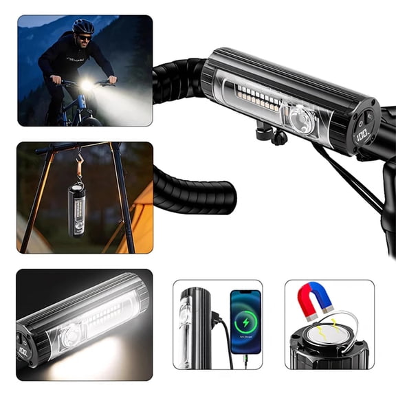 Bike Light Front, 1000 Lumen Multi-Functional Bicycle Light with Reverse Charging, IPX4 Waterproof, Top Magnet, Aluminum Alloy Material, Bike Headlight for Mountain, Road, Fishing, Hiking, Camping