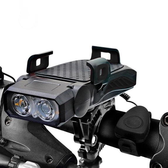 Bike Light Headlight Phone Mount | High Brightness USB Rechargeable Waterproof ABS | Fits 5.7" Phones | Night Riding Safety, Emergency Power, Multi-Function Handlebar Accessory