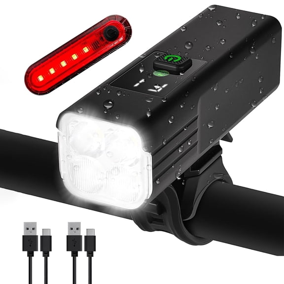 Behome Bright Bike Light for Night Riding, USB Rechargeable Bicycle Light Set, 4 LED High Brightness Bicycle Headlight Set, Waterproof Bicycle Front Headlight and Back Taillight, Aluminum Bike Access