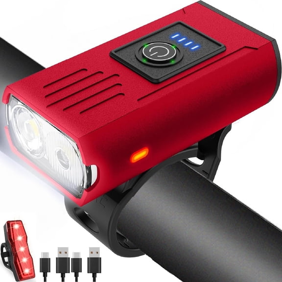 Bike Light, High Lumens Super Bright Bicycle Lite, 6+4 Modes USB Rechargeable Headlight & Taillight Set, Waterproof Safety Front Rearlight for Road, Mountain, Night Riding