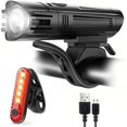 Bike Light Set Headlight, Tail Rear Light 1500 LM, Rechargeable Ultra
