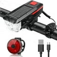 thumbnail image 1 of Bike Light Set and Horn Solar Powered USB Rechargeable 3 Mode Bicycle Headlight Taillight Combinations Front Back Light & Bell for Cycling Riding Safety Warning Rear Tail Light LED Speaker, 1 of 8