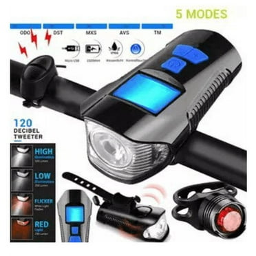 USB Rechargeable Bike Light Set With Speedometer & 120dB Bell – Front & Rear LED Lights For Mountain, Road Bikes, Night Riding Safety
