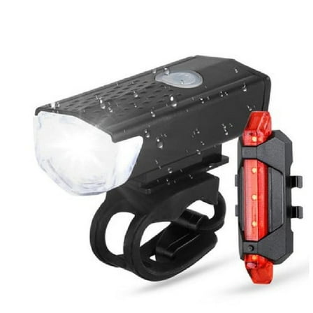 Bike Light, USB Rechargeable Bicycle Cycling Headlight, Front Bike Light Mountain Bike Light LED Flashlight, Waterproof Bike Light Black Front Light + 918 Tail Light