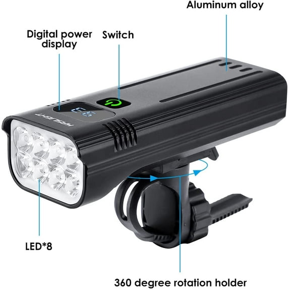 Bike Lights, 10000Lumen LED Headlight for Night Riding, Rechargeable with High/Low Beam