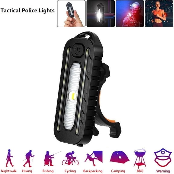 Bike Lights, LED Red Blue Shoulder Tactical Police Flashlight with Clip, Outdoor Flashlight Pen Clip Patrol Warning Lights Road Trip Must Haves for Car, Black