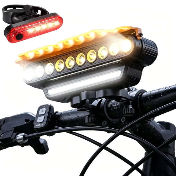 10000LM Super Bright Bike Light Set, Rechargable Powerful Bicycle Front Back Lights,IPX6 Waterproof With High-Decibel Horn,Long Battery LED Bicycle Light with Remote Control for Road Mountain Cycling