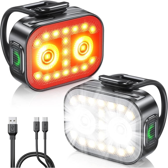 Bike Lights, Ultra-Slim & Lightweight Rechargeable Bicycle Lights Set, [5+6 Modes] Dual USB-C Front and Back, IP65 Waterproof for Night Riding Road Mountain Cycling