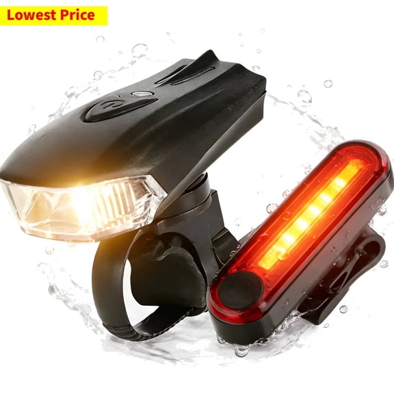 LEDMOMO 1Set Lightweight Bike Lamp Set Front and Rear Lights Black ABS Water Resistant for Cycling