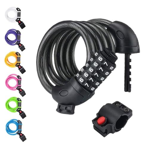 Bike Lock,4/5.6 Feet Bicycle Cable,High Security 5 Digit Resettable Combination Coiling Bicycle Lock,Heavy Duty Anti Theft Cable with Mounting Bracket,1/2 Inch Diameter (12mm)