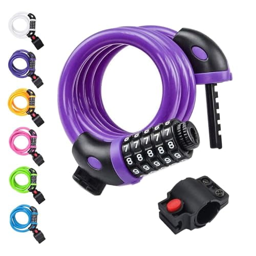 Bike Lock,4/5.6 Feet Bicycle Cable,High Security 5 Digit Resettable Combination Coiling Bicycle Lock,Heavy Duty Anti Theft Cable with Mounting Bracket,1/2 Inch Diameter (12mm)